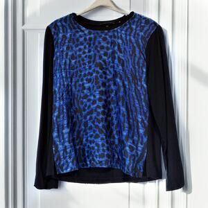 KBOI HALPERIN Ricki Silk Front Leopard Animal Print Long Sleeve Top Size M